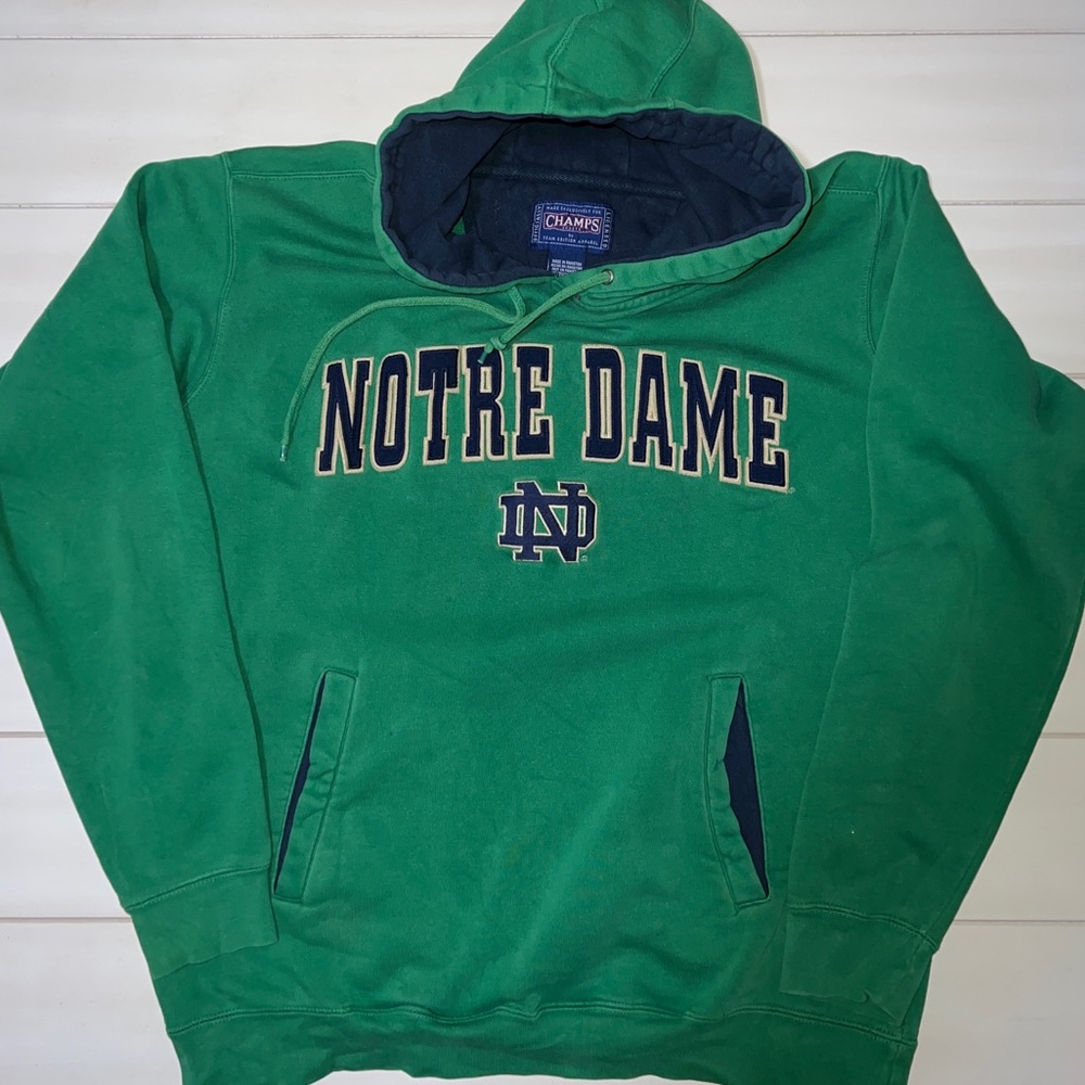 Notre Dame Fighting Irish Hoodie Sweatshirt Green Size M Embroidered